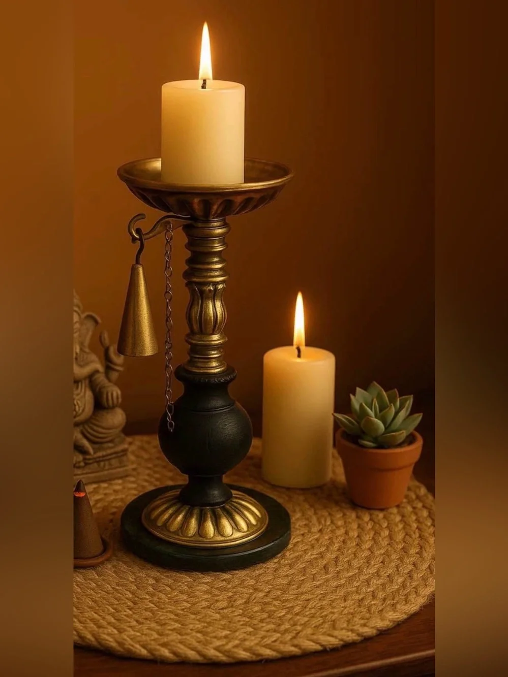 Antique Brass Black Decorative Candle Holder - Home Accents 10” - Picture 1 of 1